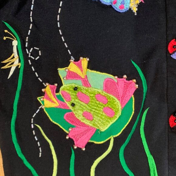 Berek2 Takako Small Beaded Cardigan Embroidered Black Butterfly Ladybug 80s Vtg - Picture 3 of 7
